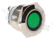 Lampka sygnalizacyjna; 19mm; zacisk śrubowy; stal nierdzewna; podświetlenie zielone; LED 12V