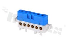 Insulating terminal block; blue; IP20; screw type; 1 way; 6 terminals; for wire 1,5-16mm2; 400V/76A