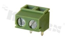 Listwa zaciskowa do PCB; w rastrze 5.00mm; 2-torowa; kątowa; na przewód 1.5mm2; z ruchomą osłoną przewodu; ze śrubami na wkrętak płaski; klatka mosiężna; zielona; UL 250V/16A