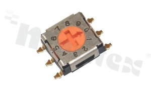 Miniaturowy przełącznik kodujący; 10-pozycyjny BCD; 7.2x9.8mm; poziomy; bez pokrętła; montaż SMD