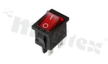 Miniaturowy przełącznik typu Rocker; dwubiegowy; 2-pozycyjny; 19.2x13mm; konektory DPDT; przycisk czerwony; 6A/250V