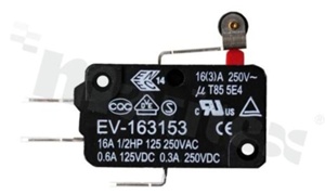 Micro switch with roller lever; SPDT; terminals; 16A.