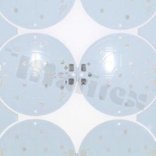 MCPCB aluminium board, 12x CREE XP,  circle diameter 81 mm, thickness 1.6mm; copper 35um; white soldermask; immersion gold, panel: 6 pcs