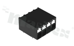 Listwa zaciskowa do PCB; w rastrze 3.50mm; 4-torowa; poziome wejście przewodu; na przewód 0.14-1.50mm2 (28-16AWG); ze stykiem sprężynowym; czarna; 300V/14A