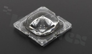 Lens for LED high power; angle: 140 to 158 degrees FWHM; Number of LEDs: 1; Dimensions: 25x25mm; Height: 7mm; meterial: PMMA; Fastening: tape; pin; screw