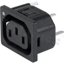 Gniazdo zasilające AC IEC 60320 F (6600-5), klasa ochronności I; montaż: do panela 1,7mm, zatrzaskowe; wyprowadzenia do PCB; zintegrowane światłowody po stronie N i L; kolor czarny; IP20; 10A, 250VAC