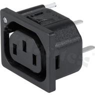 Gniazdo zasilające AC IEC 60320 F (6600-5), klasa ochronności I; montaż: do panela 2mm, zatrzaskowe; wyprowadzenia do PCB; kolor czarny; IP20; 10A, 250VAC