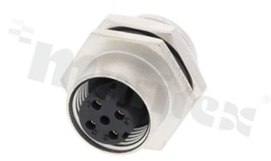 Gniazdo M12; kodowanie D; 4-stykowe; żeńskie; 4A; na panel; z nakrętką z tyłu; lutowane; IP68