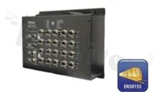 Switch przemysłowy kolejowy PoE; Gigabit; zarządzalny; norma kolejowa EN50155; 16 portów 10/100/1000Base-T(X) PoE; 4 porty 10/100/1000Base-T(X); 2x Bypass; złącza M12 w kodowaniu X; temp. pracy: -40+75 st.C; zasilanie redundantne 24 VDC