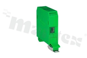 Złączka szynowa ; 1-poziomowa; 2-zaciskowa na przewód 4-25mm2; zacisk śrubowy; zielona; na szyne DIN; 690V/101A