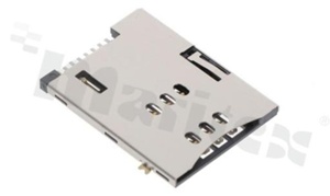 Podstawka karty SIM; 6-stykowa + switch; SMD; kontakty złocone z wyrzutnikiem wsuwanej karty