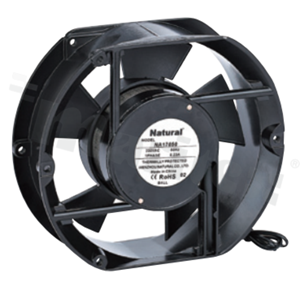 Wentylator; AC; łożysko kulkowe; 299/336m3/h; 50/60Hz; 0.13/0.11A; 380V; 26/28W; 2650/2950RPM; 54/50dBA; 22 AWG; silnik indukcyjny z zacienionym biegunem; 1 faza; stop aluminum; -10+70 st.C; 870g; 172x150x50mm