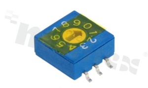 Przełącznik kodujący 10 pozycji › BCD, 10.0x10.0mm; poziomy, bez pokrętła; montaż SMD
