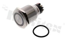 Przełącznik wandaloodporny; bistabilny; 25mm; zacisk śrubowy; stal nierdzewna; podświetlenie krawędziowe czerwone; LED 12V; IP67.