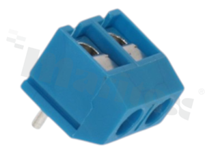Listwa zaciskowa do PCB; w rastrze 5.00mm; 2-torowa; kątowa; na przewód 1.50mm2; ze śrubami na wkrętak płaski; klatka mosiężna; niebieska; 250V/16A