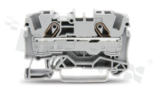 Installation terminal block; 1-level; through; 2-contacts for wire 0.5-10.0mm2 (20-8AWG); spring-loaded; grey; for DIN rail; 600V/50A