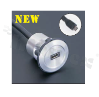 Gniazdo MicroUSB2.0; żeńskie; otwór montażowy 22mm; podłączenie na wtyk MicroUSB2.0 męski; długosć przewodu 60cm; korpus srebrny; stop aluminium.