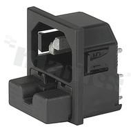 Gniazdo zasilające IEC C14 z uchwytem bezpiecznikowym 1-polowym; męskie; montaż: do panela 1,2mm, zatrzaskowe; do PCB; IP40; 10A/250VAC