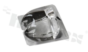 Lens for LED high power; angle: asymmetric; Number of LEDs: 1; Dimensions: 25x25mm; Height: 9.2mm; meterial: PMMA; Fastening: screw; tape