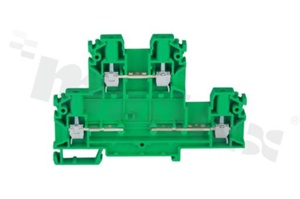 Złączka szynowa;2-poziomowa;4 zaciskowa na przewód 0,5-4mm2; zacisk śrubowy; zielona; na szyne DIN; 1000V/32A