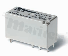 Electromagnetic relay; low; contact rating current 12A; coil voltage 5VDC; 1 changeover contact (1C); coil power 0.4W; 12A/250VAC,12A/24VDC; mounting: PCB, socket