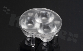 Lens for LED high power; angle: 58 to 64 degrees FWHM; Number of LEDs: 3; Dimensions: round 35mm; Height: 15mm; meterial: PMMA; Fastening: pin