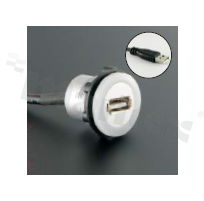 Gniazdo USB2.0; żeńskie; otwór montażowy 22mm; podłączenie na wtyk USB2.0 męski; korpus srebrny; plastik.