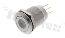 Push button switch; monostable; 19mm; solder terminals; stainless steel; dot red illumination; IP67.