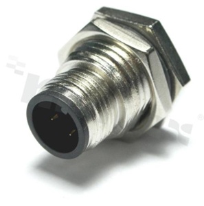 Gniazdo M12; kodowanie A; 4-stykowe; męskie; 4A; na panel; z nakrętką z przodu; lutowane; IP68