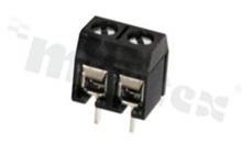 Listwa zaciskowa do PCB; w rastrze 5.00mm; 2-torowa; pionowa; na przewód 1.5mm2 (AWG 22-14); ze śrubami na wkrętak płaski; klatka mosiężna; czarna; UL 300V/10A, TUV 250V/15A