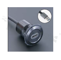 Gniazdo USBC3.1; żeńskie; otwór montażowy 22mm; podłączenie na wtyk USBC3.0 męski; długosć przewodu 100cm; korpus czarny; stop aluminium.