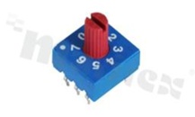 Przełącznik kodujący; 8-pozycyjny BCD negatywny; 10x10mm; poziomy; z pokrętłem; montaż THT