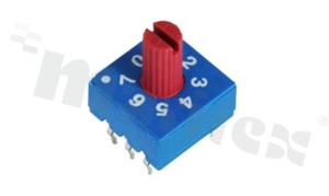 Rotary switch; 8 positions for BCD negative code; 10x10mm; horizontal; shaft type; THT.