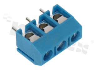 Listwa zaciskowa do PCB; w rastrze 5.00mm; 3-torowa; pionowa; na przewód 2.50mm2; ze śrubami na wkrętak płaski; klatka mosiężna; niebieska; 250V/16A