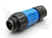 Wtyk ECOMATE seria C016, 7-stykowe (6+PE), męski, prosty, 13A, 250V, kabel: 0.14-1.5mm2( AWG26-16), styki kupowane oddzielnie - zaciskane, kolor: czarno-niebieski, IP67