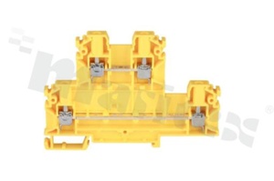 Złączka szynowa;2-poziomowa;4 zaciskowa na przewód 0,5-4mm2; zacisk śrubowy; żółta; na szyne DIN; 1000V/32A