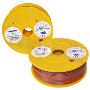 Single wire LGY/H05V-K; with copper multi-strand; orange/blue; cross section 0.75mm2; AWG 18; 500V; -40+105 deg.C; 100m.