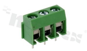 Listwa zaciskowa do PCB; w rastrze 5.00mm; 3-torowa; pionowa; na przewód 2.5mm2 (AWG 26-14); ze śrubami na wkrętak krzyżakowy; klatka mosiężna; zielona; UL 300V/10A, TUV 250V/18A