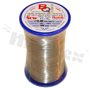 Silver coated copper wire; diameter 0.40mm; SWG 27; -40+105 deg.C; 440m; 500g.
