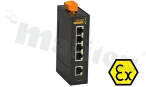 ATEX 5 Port Entry Level Unmanaged Din-Rail Switch; 5 10/100Base-TX RJ45 ports; operating temperature -10+60 deg.C; DIN rail mountable