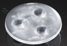 Lens for LED high power; angle: 26 to 36 degrees FWHM; Number of LEDs: 3; Dimensions: round 50mm; Height: 10.7mm; meterial: PMMA; Fastening: glue; pin