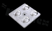 Lens for LED high power; angle: oval 108 x 120 degrees ; Number of LEDs: 4; Dimensions: 50x50mm; Height: 9.25mm; material: PMMA; Fastening: screw