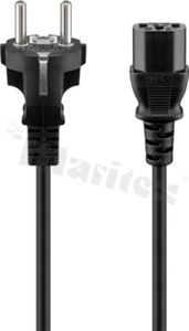 Kabel zasilający; 3 żyłowy 1,0mm2; długość 3,0m; kabel H05VV-F3G;  IEC C13->wtyk EU(CEE 7/7) ; czarny;10A/250V