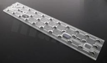 Lens for LED high power; mid power; angle: oval 103 x 99 degrees ; Number of LEDs: 33; Dimensions: 292x61mm; Height: 3mm; material: PMMA; Fastening: screw