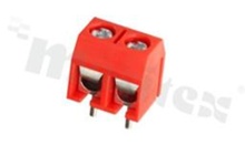 Listwa zaciskowa do PCB; w rastrze 5.00mm; 2-torowa; pionowa; na przewód 1.5mm2 (AWG 26-14); ze śrubami na wkrętak krzyżakowy;klatka mosiężna; czerwona; UL 300V/20A; TUV 250V/17.5A