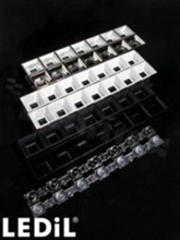 Lens for LED mid power; angle: 44 to 66 degrees FWHM; Number of LEDs: 7; Dimensions: mm; Height: mm; meterial: PMMA; Fastening: screw