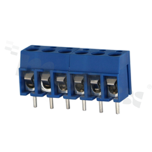 Listwa zaciskowa do PCB; w rastrze 5.00mm; 2-torowa; pionowa; na przewód 2.5mm2 (AWG 22-14); ze śrubami na wkrętak płaski; klatka mosiężna; niebieska; TUV 250V/24A