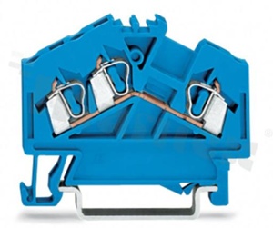 Din rail terminal block; 3 contacts; for wire 0.08-2.5mm2 (28-12AWG); angled construction;blue; 800V/24A