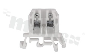 Złączka szynowa; 1-poziomowa; 2-zaciskowa na przewód 0,5-2,5mm2; zacisk śrubowy; biała; na szyne DIN; 1000V/24A