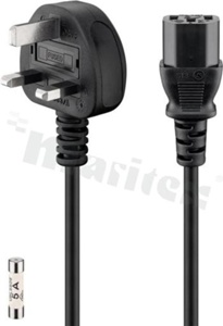 Kabel zasilający; 3 żyłowy1,0mm2; długość 1,8m;Wtyk UK <-> wtyk C13;VDE; czarny;250V/5A